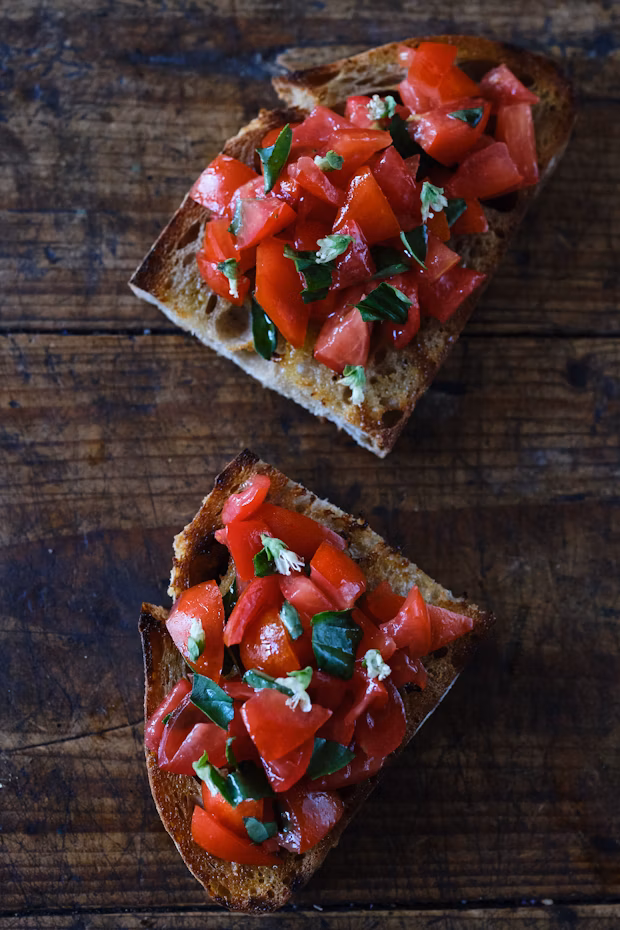 Pan of mixed-color bruschetta